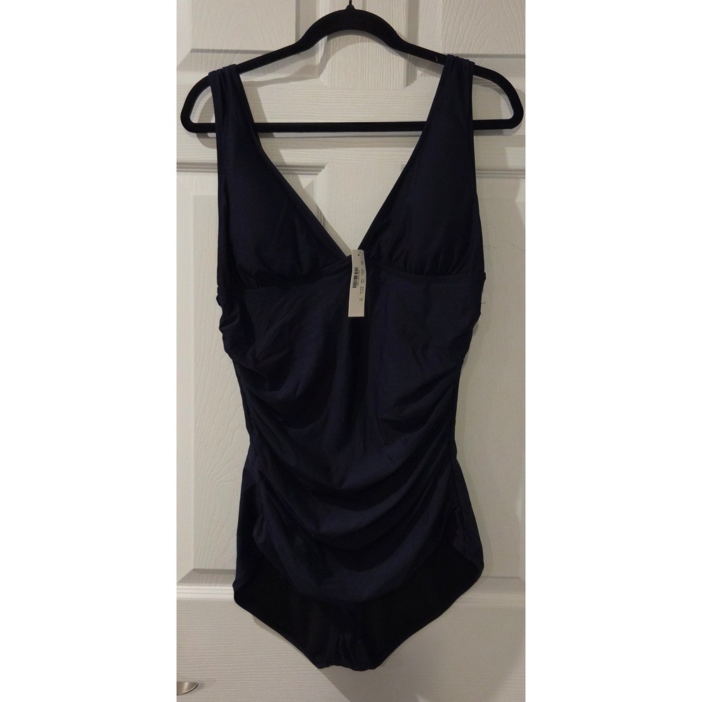 J Crew Ruched Femme One Piece Swimsuit 16 Long Torso Navy NWT $98 B6845
